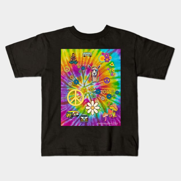 Retro Psychedelic Hippie Llama Original Design by Whitetop Arts Kids T-Shirt by Whitetop Arts
